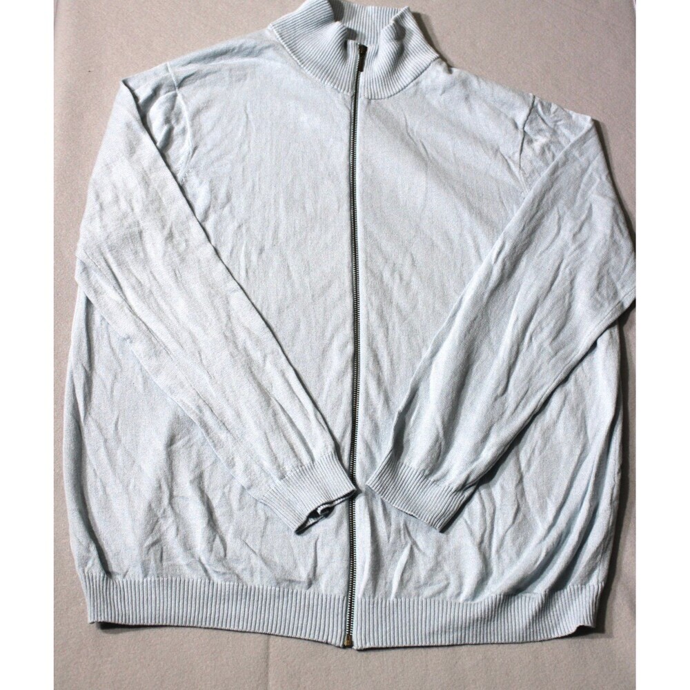 WoolOvers‎ XXL Light Blue Full Zip Sweater 90% Cotton 10% Cashmere Soft Knit